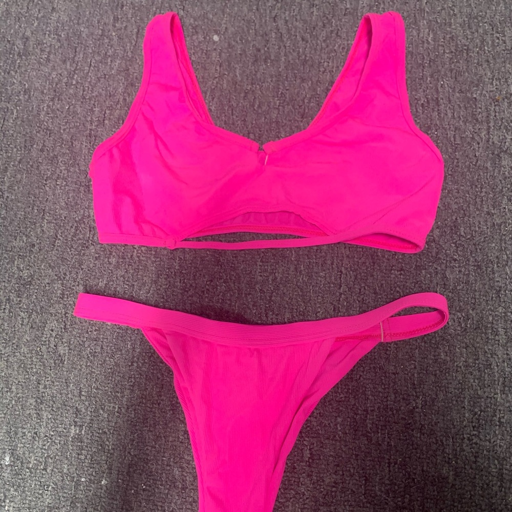 Hot pink ribbed swimsuit